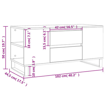 vidaXL Couchtisch Grau Sonoma 102x44,5x50 cm Holzwerkstoff