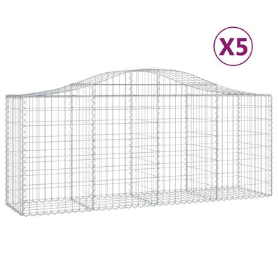 vidaXL Gabionen mit Hochbogen 5 Stk. 200x50x80/100 cm Verzinktes Eisen