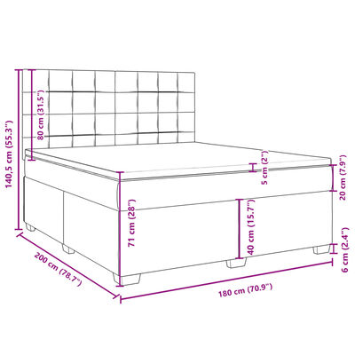 vidaXL Boxspringbett mit Matratze Hellgrau 180x200 cm Samt