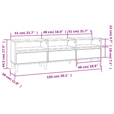 vidaXL TV-Schrank Schwarz 150x30x44,5 cm Holzwerkstoff