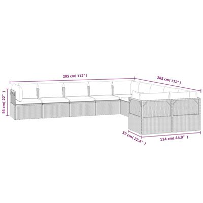 vidaXL 10-tlg. Garten-Lounge-Set mit Kissen Grau Poly Rattan