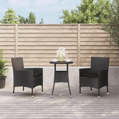 vidaXL 3-tlg. Garten-Bistro-Set mit Kissen Schwarz Poly Rattan