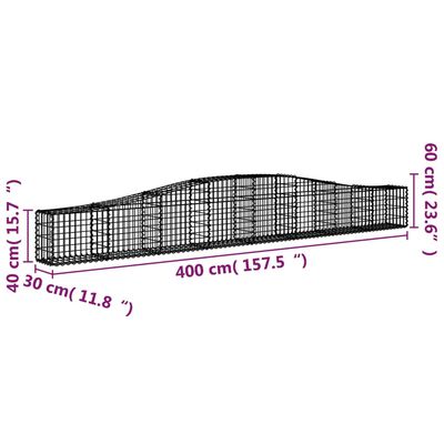 vidaXL Gabione mit Hochbogen 400x30x40/60 cm Verzinktes Eisen