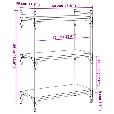 vidaXL Bücherregal 3 Böden Grau Sonoma 60x30x86 cm Holzwerkstoff