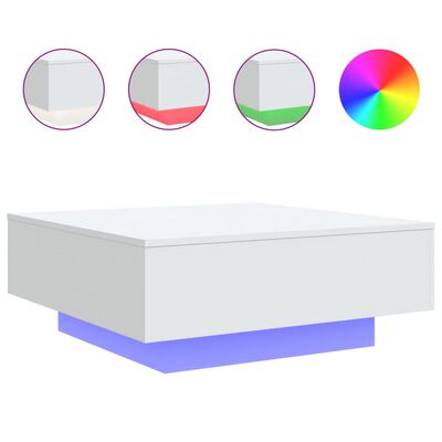 vidaXL Couchtisch mit LED-Leuchten Weiß 80x80x31 cm