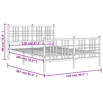 vidaXL Bettgestell mit Kopf- und Fußteil Metall Weiß 120x200 cm