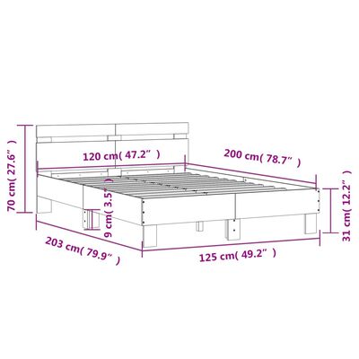 vidaXL Bettgestell mit Kopfteil LED-Beleuchtung Sonoma-Eiche 120x200cm