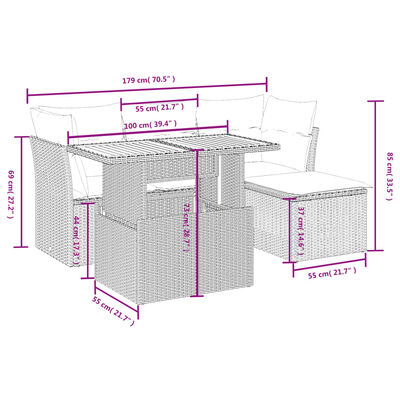 vidaXL 6-tlg. Garten-Sofagarnitur mit Kissen Schwarz Poly Rattan