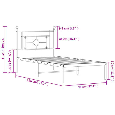 vidaXL Bettgestell mit Kopfteil Metall Schwarz 90x190 cm