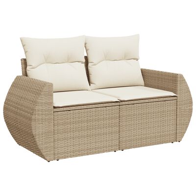 vidaXL 9-tlg. Garten-Sofagarnitur mit Kissen Beige Poly Rattan