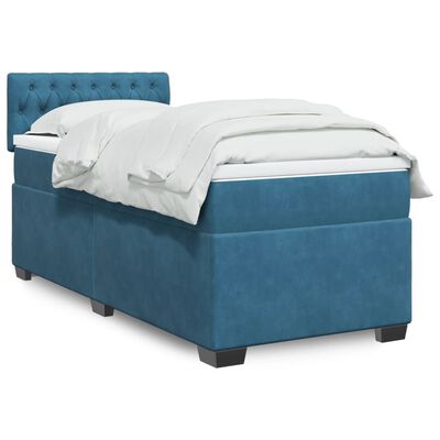 vidaXL Boxspringbett mit Matratze Dunkelblau 90x190 cm Samt