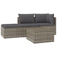 vidaXL 4-tlg. Garten-Lounge-Set mit Kissen Grau Poly Rattan