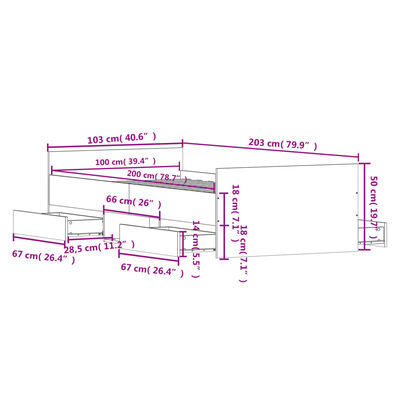 vidaXL Bettgestell mit Kopf- und Fußteil Sonoma-Eiche 100x200 cm