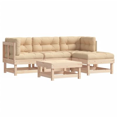 vidaXL 5-tlg. Garten-Lounge-Set mit Kissen Massivholz