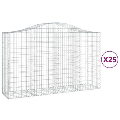 vidaXL Gabionen mit Hochbogen 25Stk. 200x50x120/140cm Verzinktes Eisen