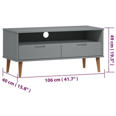 vidaXL TV-Schrank MOLDE Grau 106x40x49 cm Massivholz Kiefer