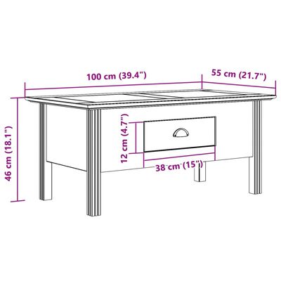 vidaXL Couchtisch BODO Grau 100x55x46 cm Massivholz Kiefer