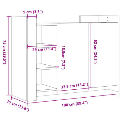 vidaXL Sideboard Grau Sonoma 100x35x75 cm Holzwerkstoff