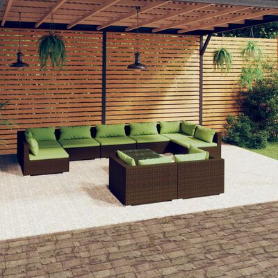 vidaXL 10-tlg. Garten-Lounge-Set mit Kissen Braun Poly Rattan