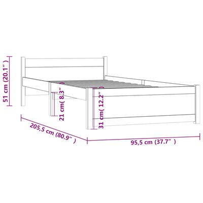 vidaXL Massivholzbett Weiß 90x200 cm