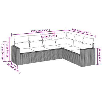 vidaXL 6-tlg. Garten-Sofagarnitur mit Kissen Schwarz Poly Rattan