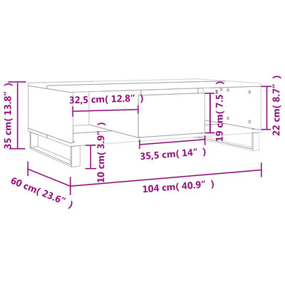 vidaXL Couchtisch Räuchereiche 104x60x35 cm Holzwerkstoff