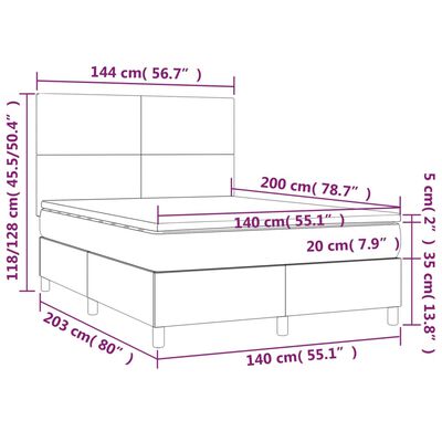 vidaXL Boxspringbett mit Matratze Dunkelbraun 140x200 cm Stoff