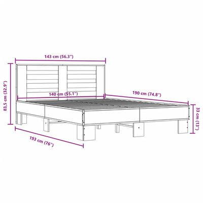 vidaXL Bettgestell Grau Sonoma 140x190 cm Holzwerkstoff und Metall