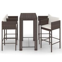 vidaXL 5-tlg. Gartenbar-Set mit Kissen Poly Rattan Braun