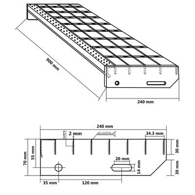 vidaXL Gitterroststufe 90x24x7 cm Verzinkter Stahl