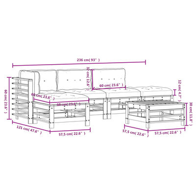 vidaXL 6-tlg. Garten-Lounge-Set mit Kissen Imprägniertes Kiefernholz