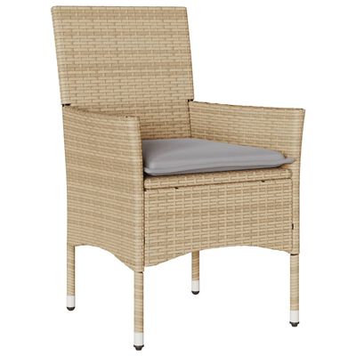 vidaXL 3-tlg. Bistro-Set mit Kissen Beige Poly Rattan und Glas