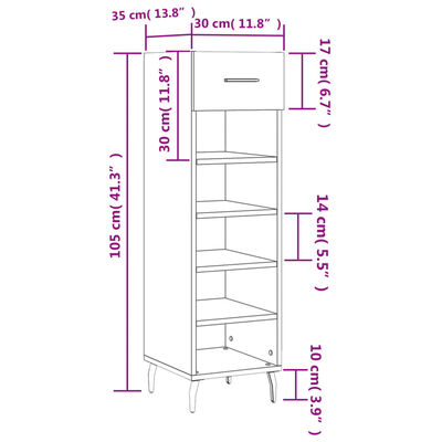 vidaXL Schuhschrank Grau Sonoma 30x35x105 cm Holzwerkstoff