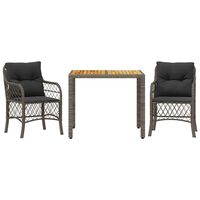 vidaXL 3-tlg. Bistro-Set mit Kissen Grau Poly Rattan