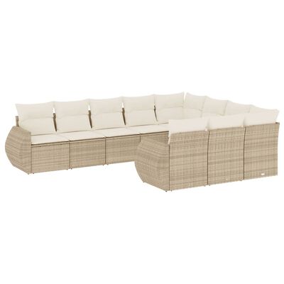 vidaXL 10-tlg. Garten-Sofagarnitur mit Kissen Beige Poly Rattan