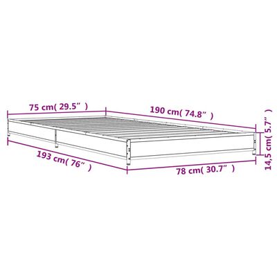 vidaXL Bettgestell Räuchereiche 75x190 cm Holzwerkstoff und Metall