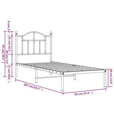 vidaXL Bettgestell mit Kopfteil Metall Weiß 90x200 cm