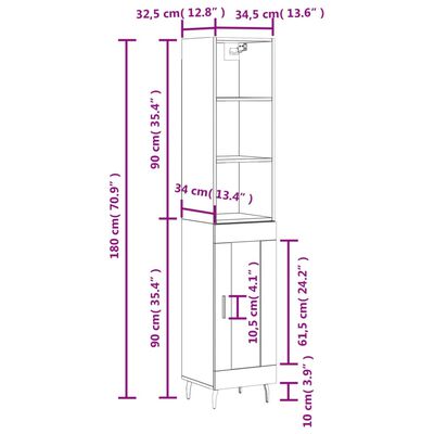 vidaXL Highboard Grau Sonoma 34,5x34x180 cm Holzwerkstoff