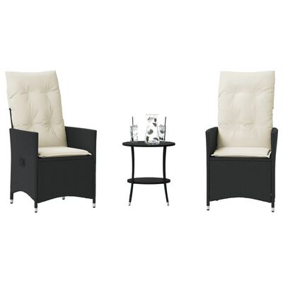 vidaXL 3-tlg. Bistro-Set mit Kissen Schwarz Poly Rattan