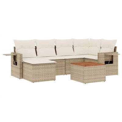 vidaXL 7-tlg. Garten-Sofagarnitur mit Kissen Beige Poly Rattan