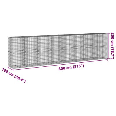 vidaXL Gabione mit Deckel 800x100x200 cm Verzinktes Eisen