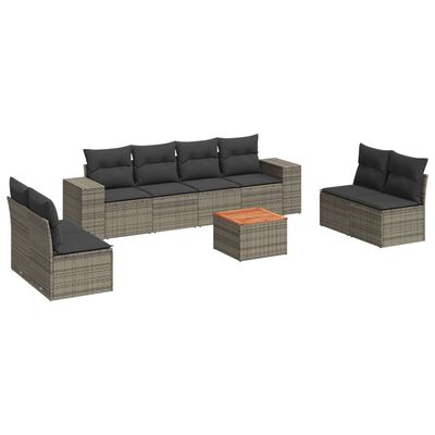 vidaXL 9-tlg. Garten-Sofagarnitur mit Kissen Grau Poly Rattan