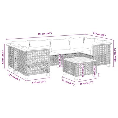 vidaXL 7-tlg. Garten-Sofagarnitur mit Kissen Schwarz Poly Rattan