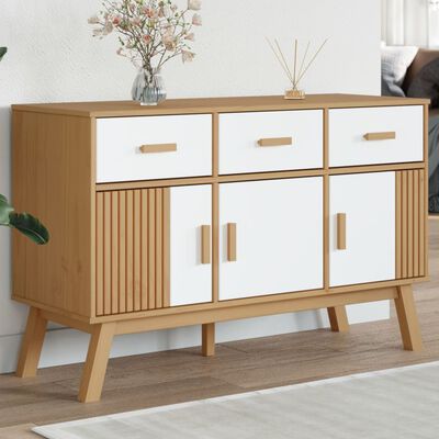 vidaXL Sideboard OLDEN Weiß und Braun 114x43x73,5 cm Massivholz Kiefer