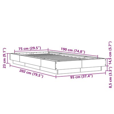 vidaXL Bettgestell mit LED Braun Eichen-Optik 75x190 cm Holzwerkstoff