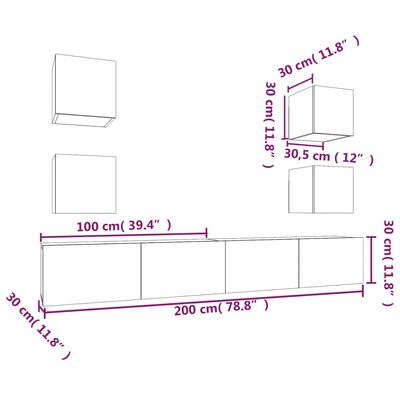 vidaXL 6-tlg. TV-Schrank-Set Grau Sonoma Holzwerkstoff