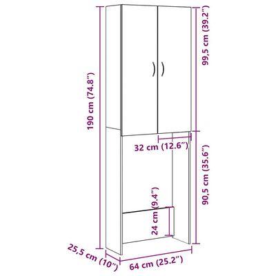 vidaXL Waschmaschinenschrank Altholz-Optik 64x25,5x190 cm