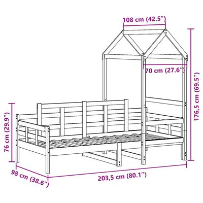 vidaXL Tagesbett mit Dach 90x200 cm Massivholz Kiefer