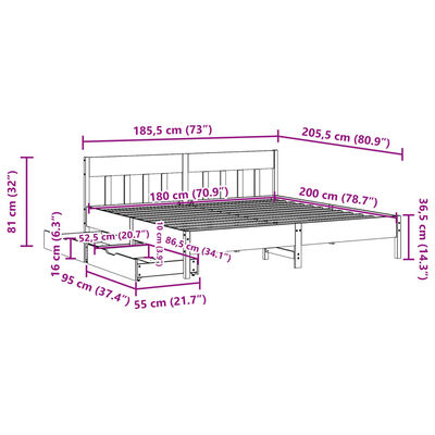 vidaXL Massivholzbett ohne Matratze Weiß 180x200 cm Kiefernholz