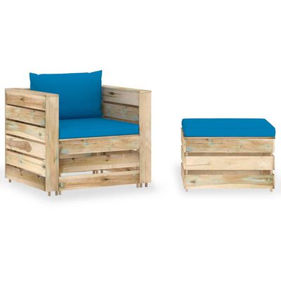 vidaXL 2-tlg. Garten-Lounge-Set mit Kissen Grün Imprägniertes Holz